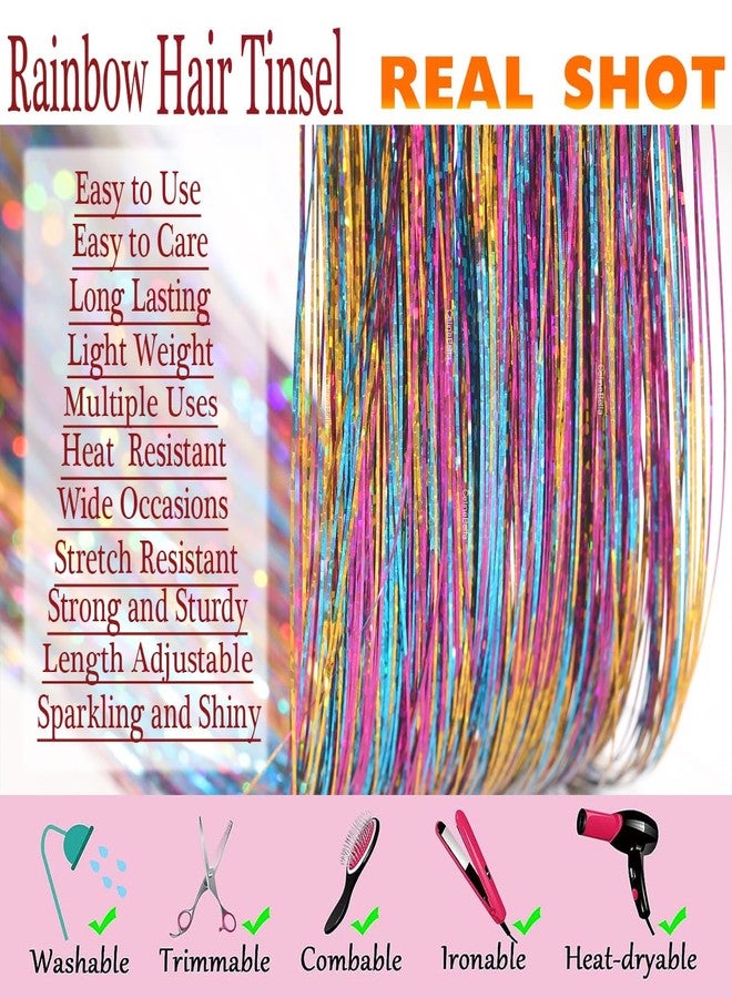 CelineBella Rainbow Hair Tinsel,3-Tones Gradient,Ombre Blue Gold Red Mixed,Glitter Highlights Sparkling Tinsel Hair Set for Women Adults for Party Cosplay Daily Use for All Hair Colors - Image 3
